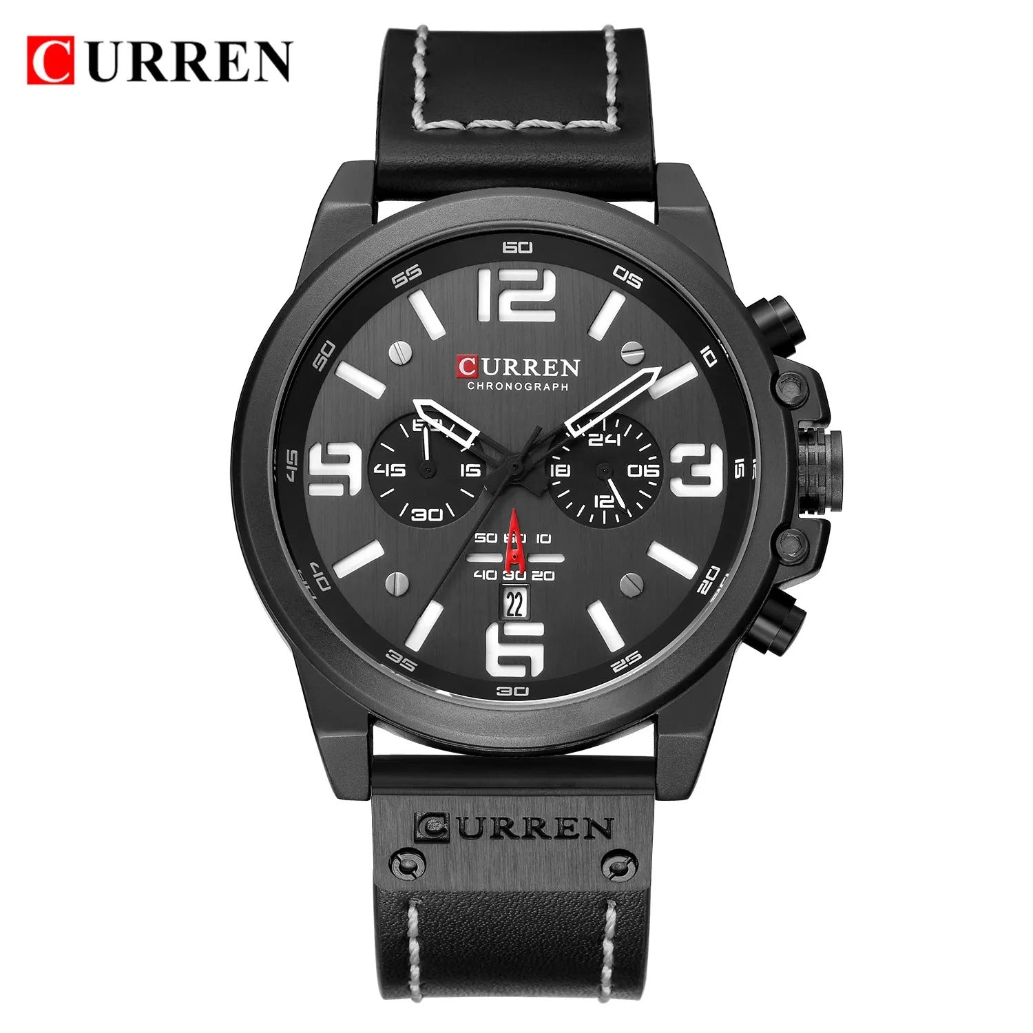 Curren men's luxury top brand waterproof sports wristwatch, quartz chronograph military watch with genuine leather strap.