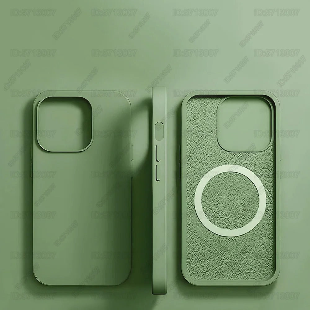 Original liquid silicone magnetic shockproof case for iPhone 16, 15 Pro Max 16 Plus, compatible with MagSafe wireless charging.