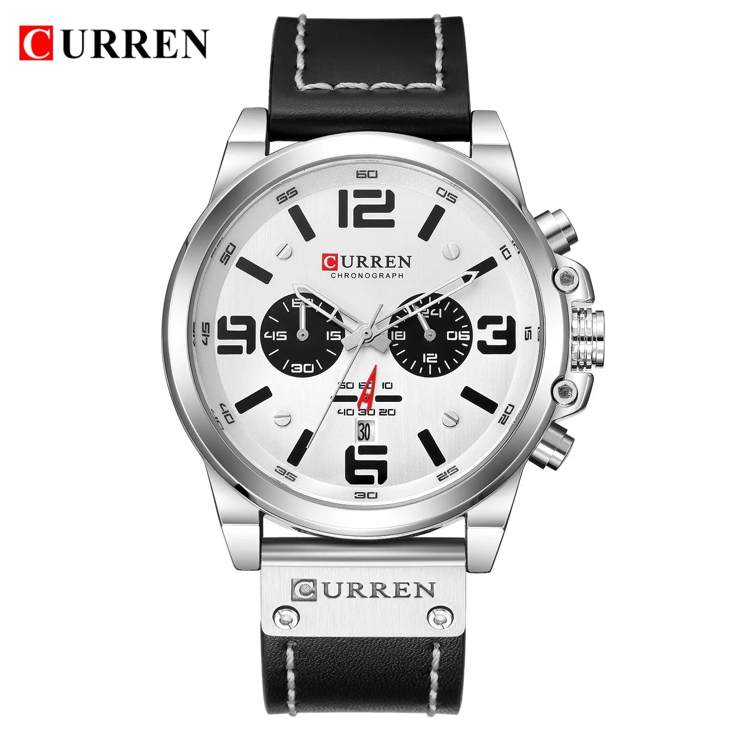 Curren men's luxury top brand waterproof sports wristwatch, quartz chronograph military watch with genuine leather strap.