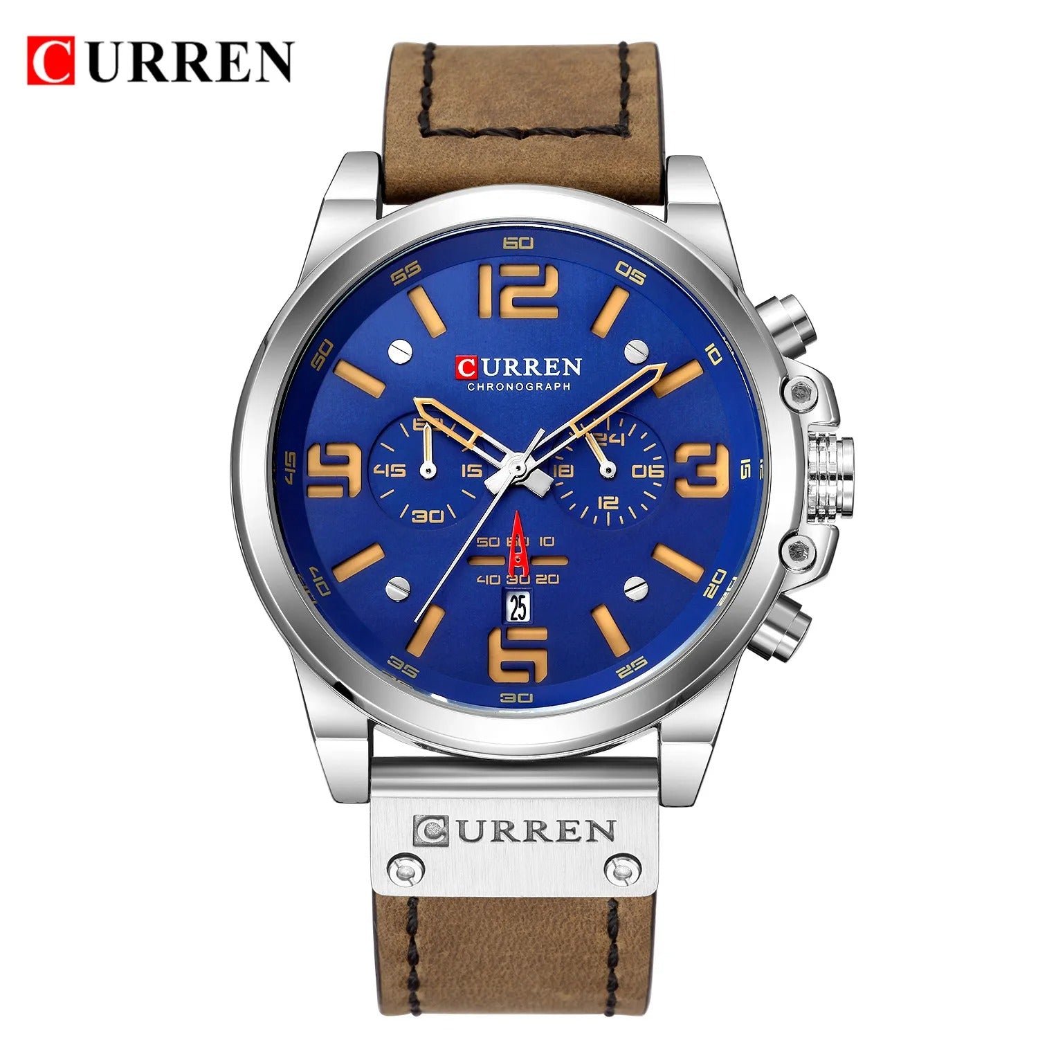 Curren men's luxury top brand waterproof sports wristwatch, quartz chronograph military watch with genuine leather strap.