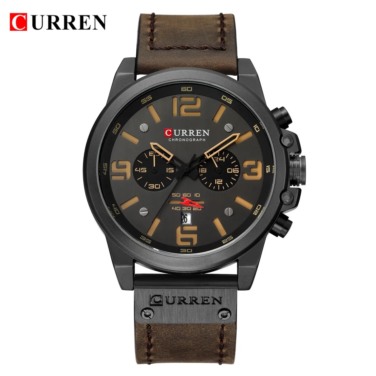 Curren men's luxury top brand waterproof sports wristwatch, quartz chronograph military watch with genuine leather strap.